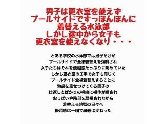 男子は更衣室を使えずプールサイドですっぽんぽんに着替える水泳部。しかし途中から女子も更衣室を使えなくなり・・・